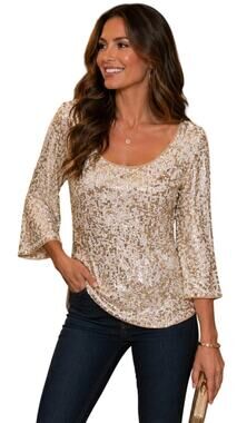 Boston Proper XS Ivory Gold Sequin Top Holiday Party Evening Glam Sparkle